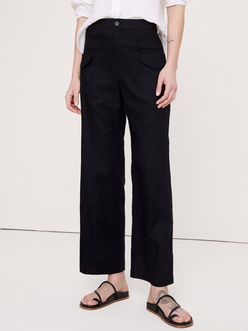 NWT!! Banana Republic Black Linen-Blend Hi-Rise Straight Utility Pants 6L